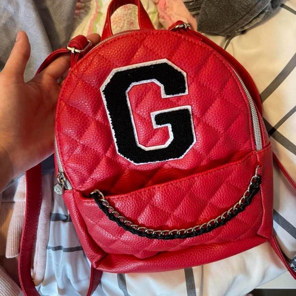 Justice Red Quilted Backpack with Chain Accent
